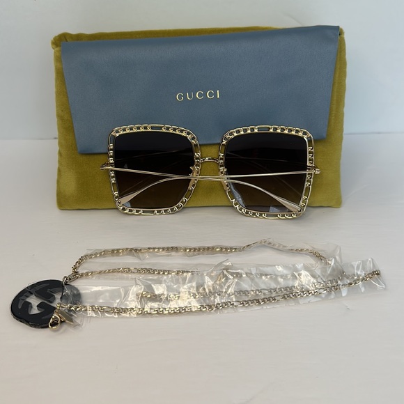 💯 - New Authentic GUCCI Oversized Square Chain Sunglasses Women's GG1033S 002 - Picture 5 of 17